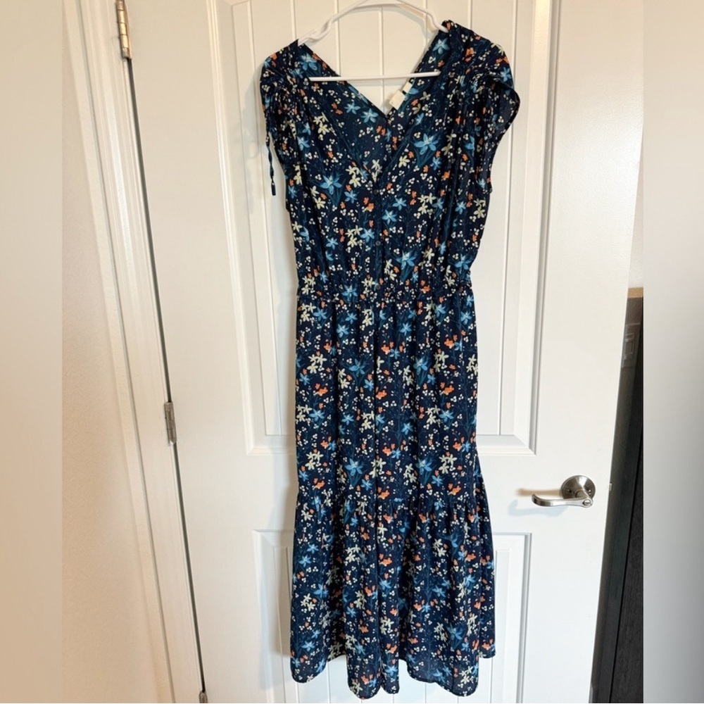 Gap Blue & Orange Floral Faux Button Midi Dress Size Medium